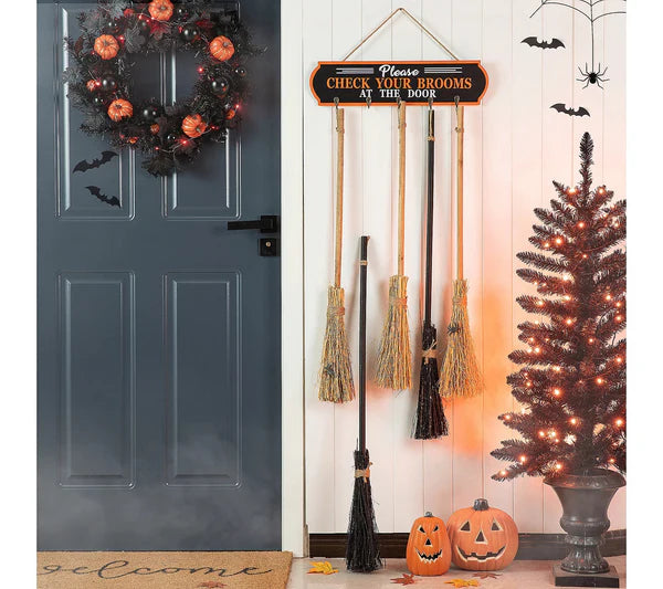 42"H Halloween Wooden Brooms ParkingPorch Decor