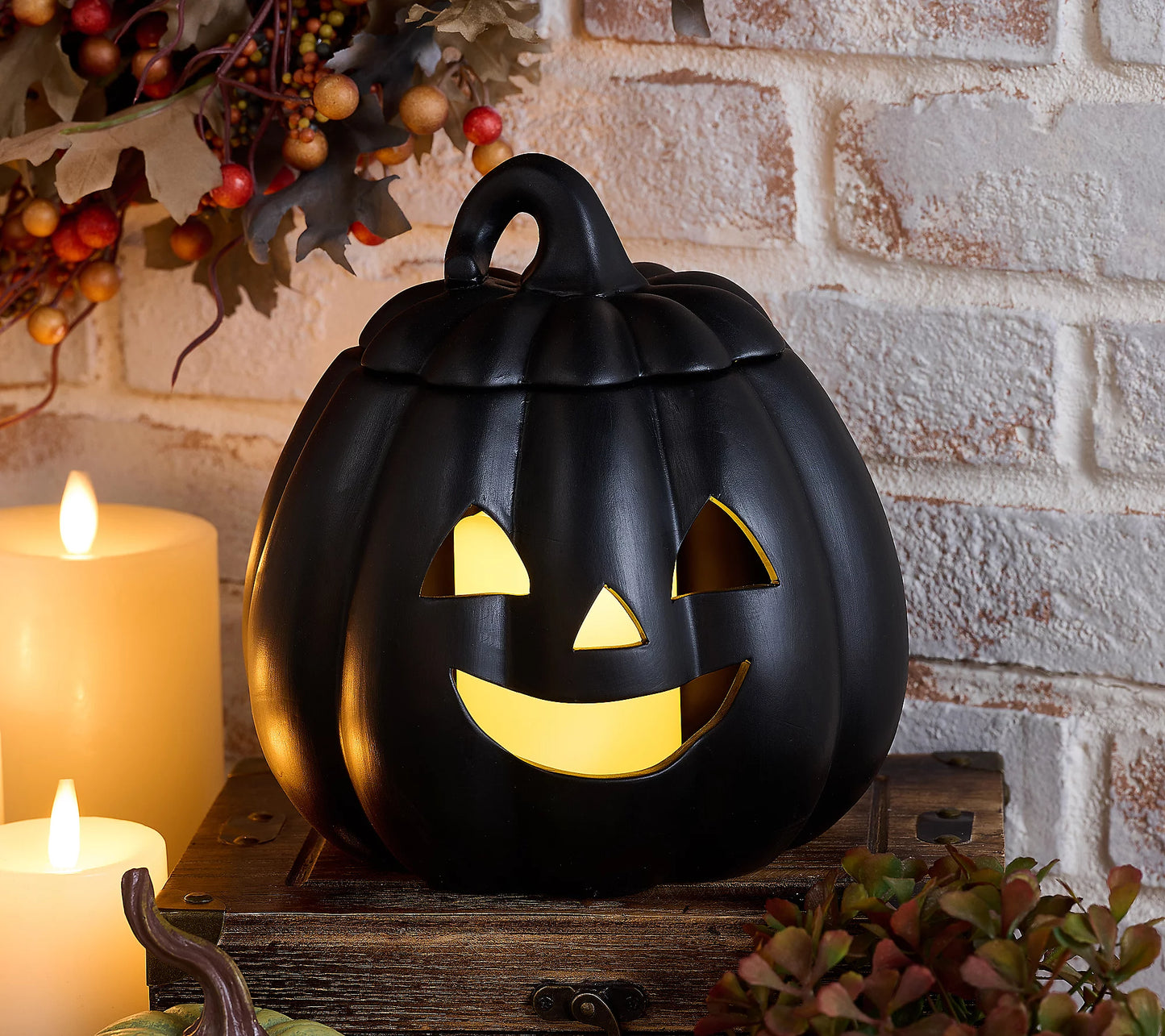 Indoor/Outdoor Illuminated Ceramic Jack-O-Lantern by Valerie