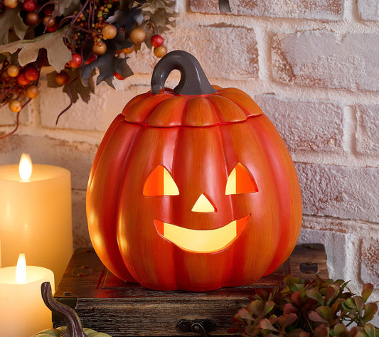 Indoor/Outdoor Illuminated Ceramic Jack-O-Lantern by Valerie